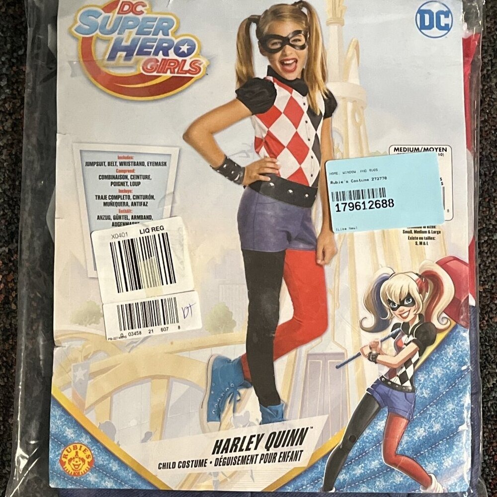 Rubies DC Comics Super Hero Harley Quinn Costume Set Girls M 8-10 Jumpsuit Mask